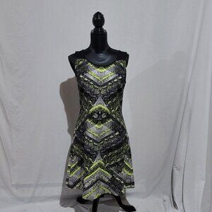 Kenneth Cole New York dress snake skin print sleeveless fit and flare neon green